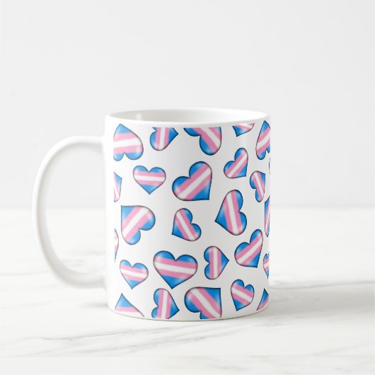 Transgender Pride Flag Hearts Coffee Mok (Links)