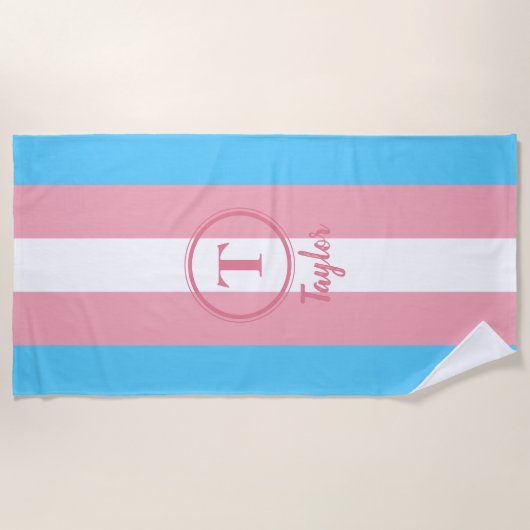 Transgender Pride Flag roze Aangepaste monogram LG Strandlaken (Voorkant)