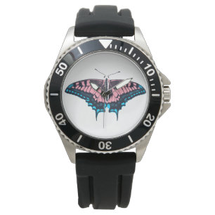 Transgender Pride Flag Swallowtail Butterfly Horloge