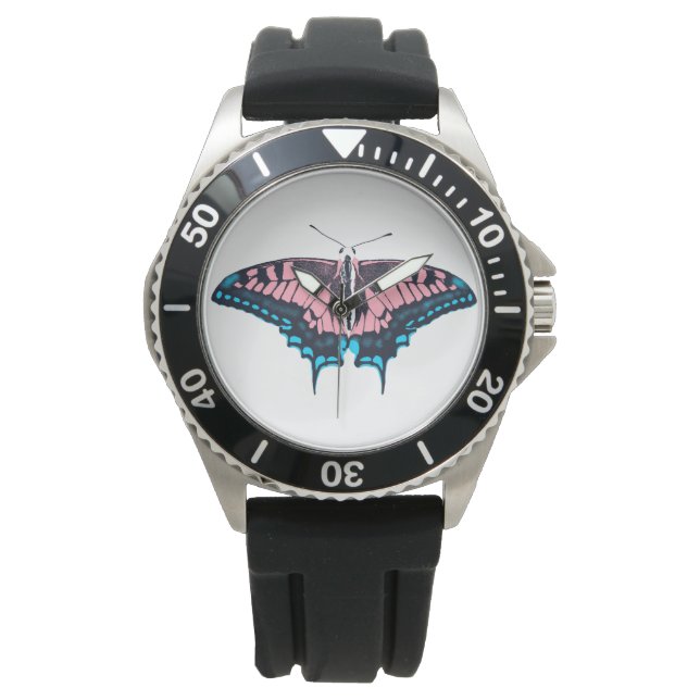 Transgender Pride Flag Swallowtail Butterfly Horloge (Voorkant)