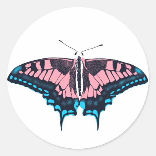 Transgender Pride Flag Swallowtail Butterfly Ronde Sticker (Voorkant)