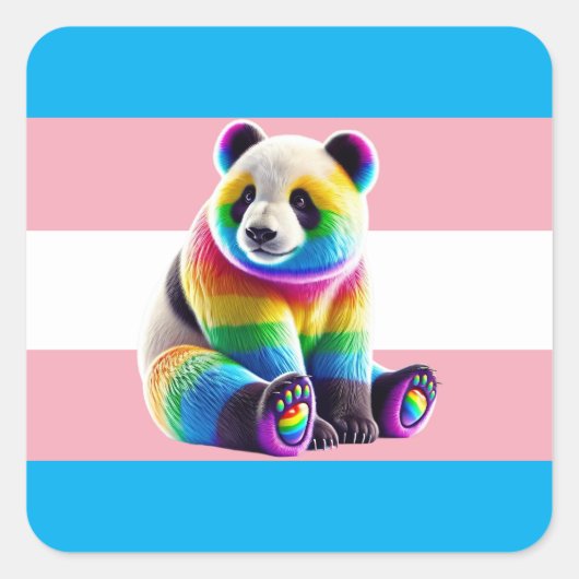 Transgender Pride Flag with Rainbow Panda Vierkante Sticker (Voorkant)