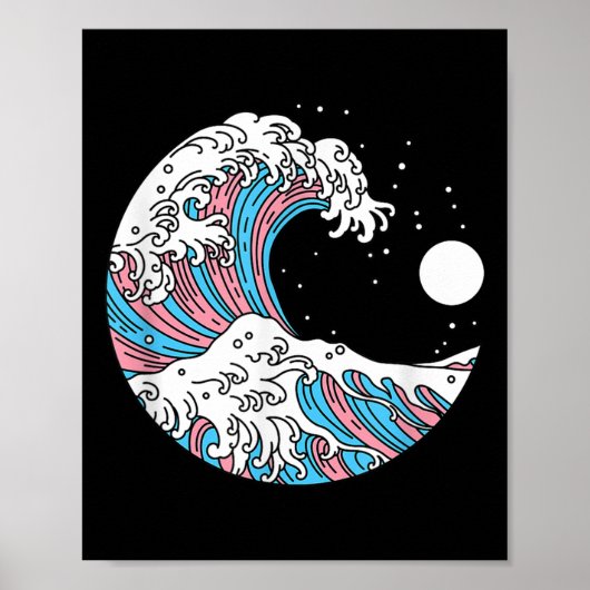 Transgender Pride Lgbtq Trans Flag - Japanese Wave Poster (Voorkant)