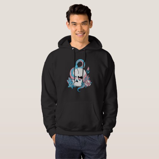 Transgender Pride Trans Flag Skull Snakes Roses Su Hoodie (Voorkant volledig)