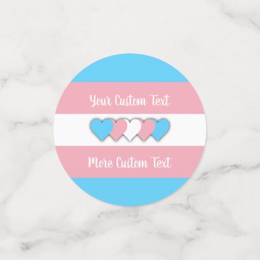 Transgender pride vlag met tekst confetti (Kleine voorkant)