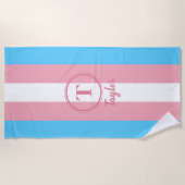 Transgender Pride Vlag Roze Aangepaste Monogram LG Strandlaken (Voorkant)