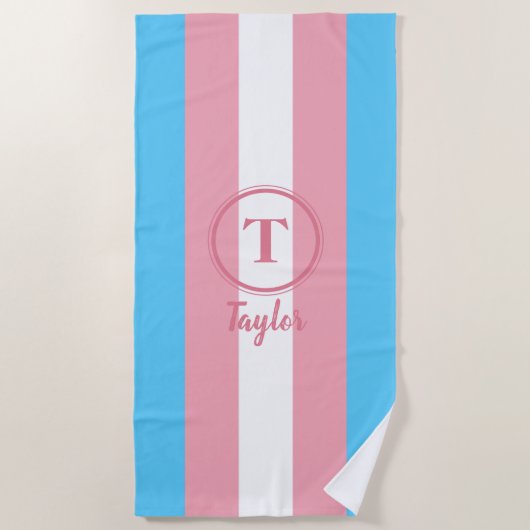 Transgender Pride Vlag Roze Aangepaste Monogram LG Strandlaken (Voorkant)