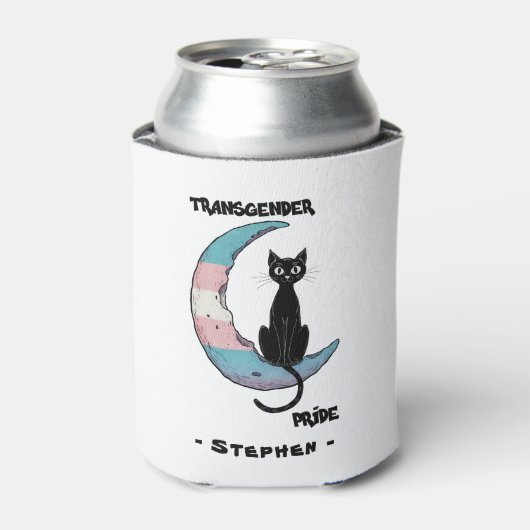 Transgender Pride: Zwarte kat op de maan van de Tr Blikjeskoeler (Blikje Voorkant)