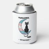 Transgender Pride: Zwarte kat op de maan van de Tr Blikjeskoeler (Blikje Achterkant)