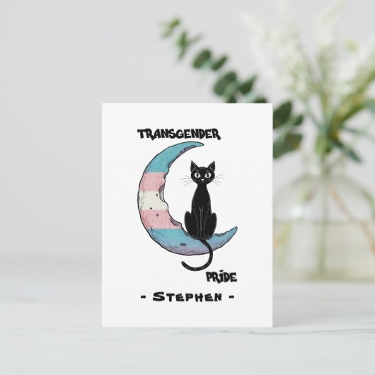 Transgender Pride: Zwarte kat op de maan van de Tr Briefkaart (Staand voorkant)