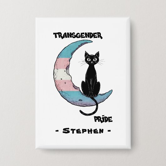 Transgender Pride: Zwarte kat op de maan van de Tr Button (Voorkant)