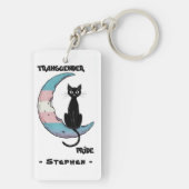 Transgender Pride: Zwarte kat op de maan van de Tr Sleutelhanger (achterkant)