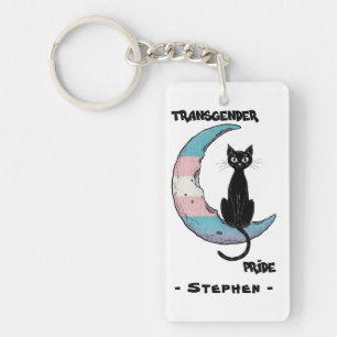 Transgender Pride: Zwarte kat op de maan van de Tr Sleutelhanger