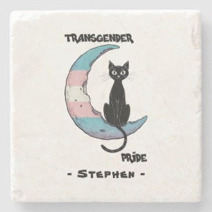 Transgender Pride: Zwarte kat op de maan van de Tr Stenen Onderzetter