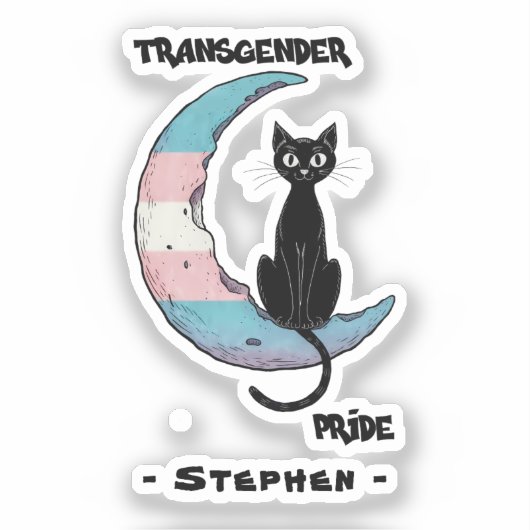 Transgender Pride: Zwarte kat op de maan van de Tr Sticker (Voorkant)