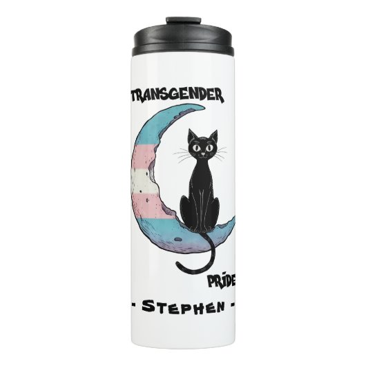 Transgender Pride: Zwarte kat op de maan van de Tr Thermosbeker (Voorkant)