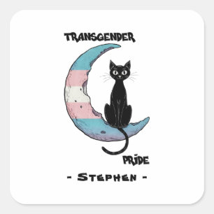 Transgender Pride: Zwarte kat op de maan van de Tr Vierkante Sticker