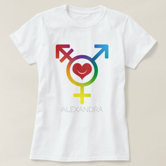 Transgender Rainbow Heart Smile Gay LGBT Name T-shirt (Design voorkant)