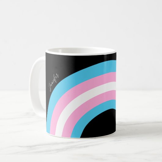 Transgender Rainbow Pride Flag Monogram Coffee Mok (Voorkant links)