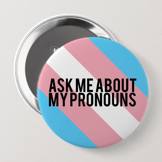 Transgender Striped Pronouns Ronde Button 4,0 Cm (Voorkant /achterkant)
