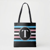 Transgender Stripes Monogram Naam Zwarte Gay Pride Tote Bag (Voorkant)