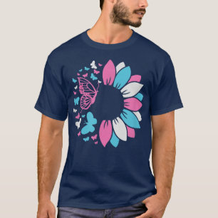Transgender Trans Sunflower Butterfly Roze Blue Wh T-shirt