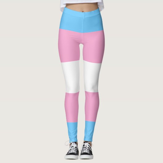 Transgender Vlag Blauw Roze Wit Gestreept LGBT Leggings (Voorkant)