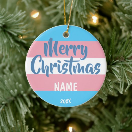 Transgender vlag Persoonlijke Kerstmis Keramisch Ornament (Boom)