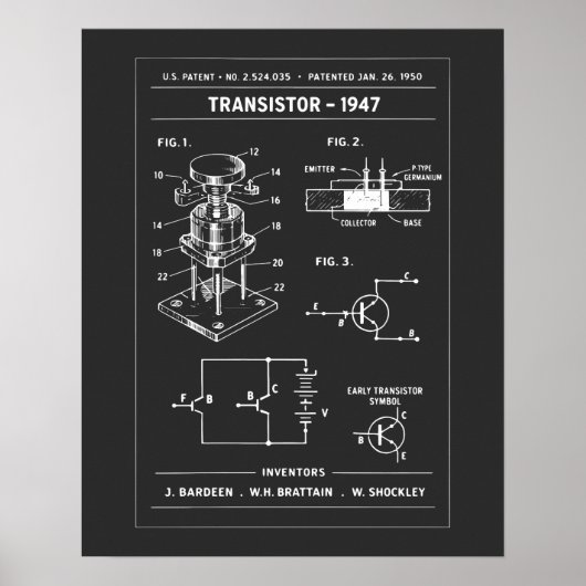 Transistor Octrooi Blauwdruk Poster (Voorkant)