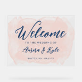 Translucent Blue Blush Watercolor Wedding Welcome Acryl Bord (Voorkant)