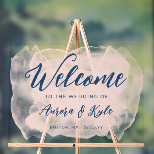 Translucent Blue Blush Watercolor Wedding Welcome Acryl Bord