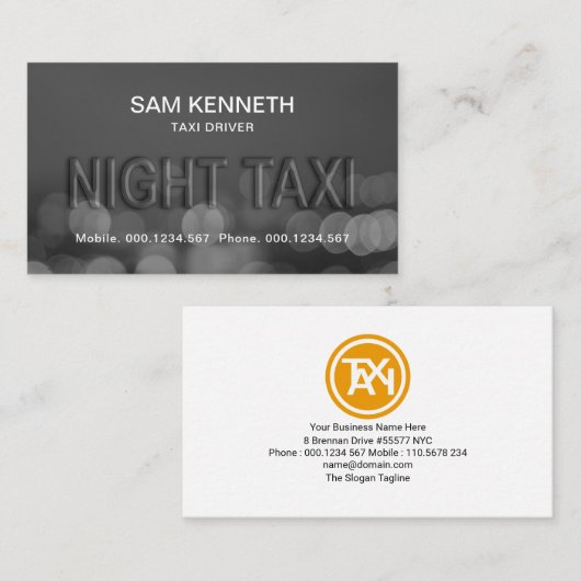 Translucent Taxi Glass Lights Bokeh Taxi Driver Visitekaartje (Voorkant / Achterkant)