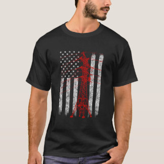 Transmissietoren Amerikaanse vlaggenlijn T-shirt