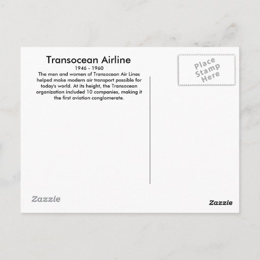 Transocean Airlines Briefkaart (Achterkant)