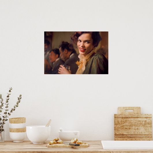 Transoman geniet van een drink met vrienden poster (Keuken)