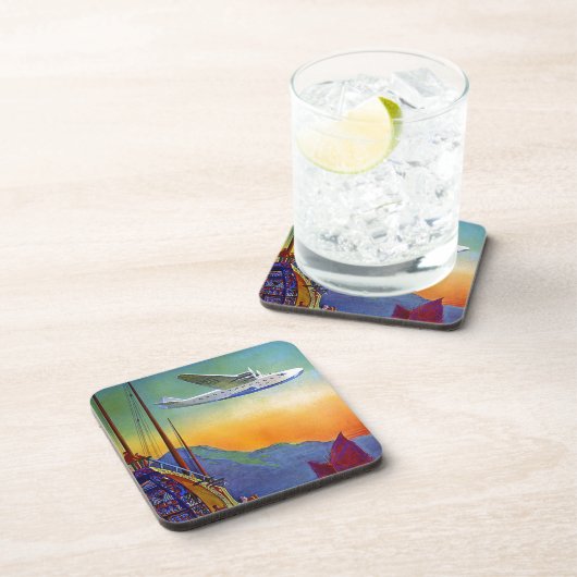 Transpacific Reizen Artwork Hard Plastic Onderzett Bier Onderzetter (Rechterzijde)