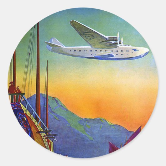 Transpacific Reizen Kunst Ronde Sticker (Voorkant)