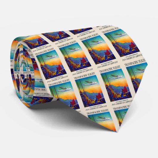  Transpacific Travel Artwork Stropdas (Opgerold)