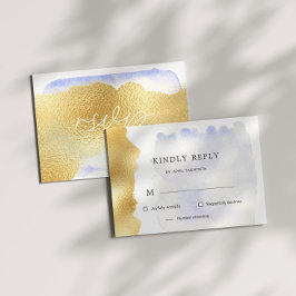 Transparant Blauw Gouden Folie RSVP Reactie Kaart