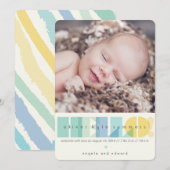 Transparant Blauw 'HELLO' Typografie Foto Geboorte Aankondiging (Voorkant / Achterkant)