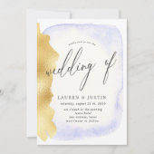 Transparant Blauw Waterverf Goud Faux Folie Bruilo Kaart (Voorkant)