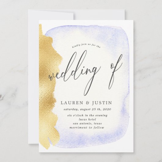 Transparant Blauw Waterverf Goud Faux Folie Bruilo Kaart (Voorkant)