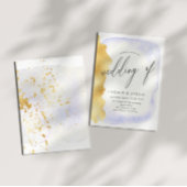 Transparant Blauw Waterverf Goud Faux Folie Bruilo Kaart