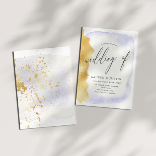 Transparant Blauw Waterverf Goud Faux Folie Bruilo Kaart