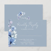 Transparant Bloemen Monogram Stoffig Blauw Bruilof RSVP Kaartje (Voorkant / Achterkant)