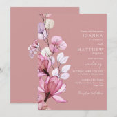 Transparant Bloemen Monogram Stoffig Roos Bruiloft Kaart (Voorkant / Achterkant)