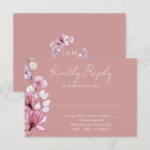 Transparant Bloemen Monogram Stoffig Roos Bruiloft RSVP Kaartje (Voorkant / Achterkant)