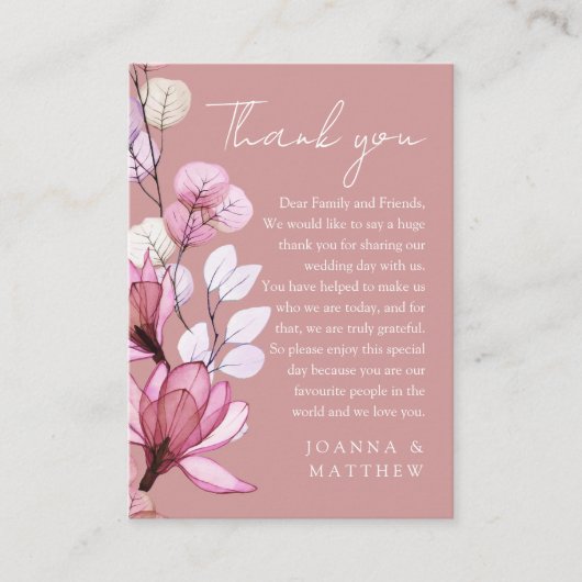 Transparant Bloemen Stoffig Roos Bruiloft Dank u Plaatskaartje (Voorkant)