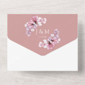 Transparant Bloemig Monogram Stof Roze Bruiloft All In One Uitnodiging (Achterkant)