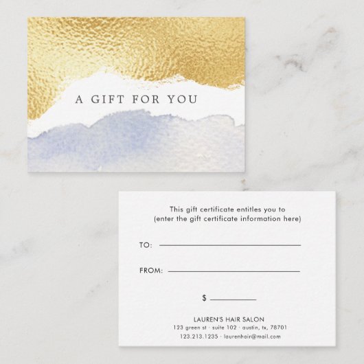 Transparant Blue Faux folie Cadeaubon Visitekaartje (Voorkant / Achterkant)